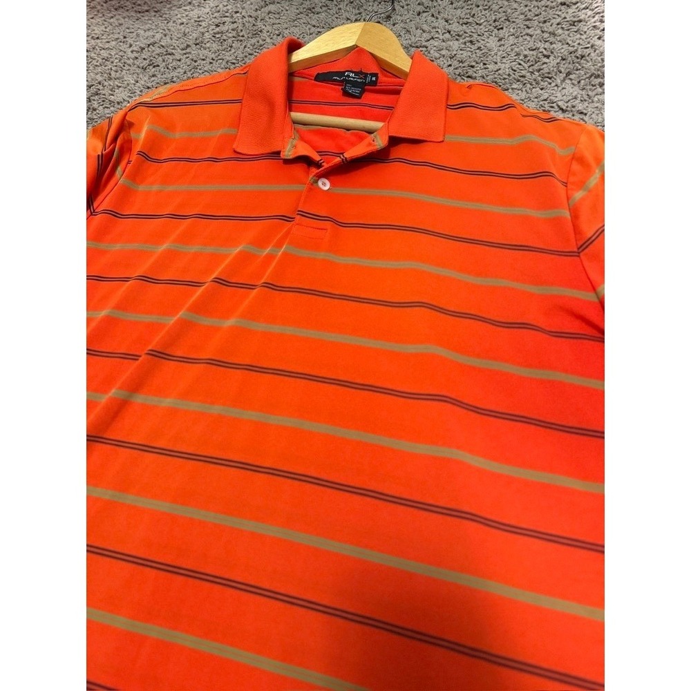 RLX Ralph Lauren Mens XL Orange Striped Performance Golf Polo Shirt Short Sleeve